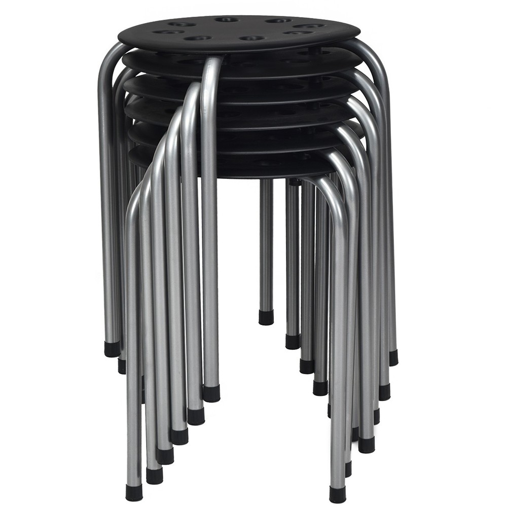 Set of 6 Portable Plastic Stack Stools Backless Classroom Seating Black and Gray