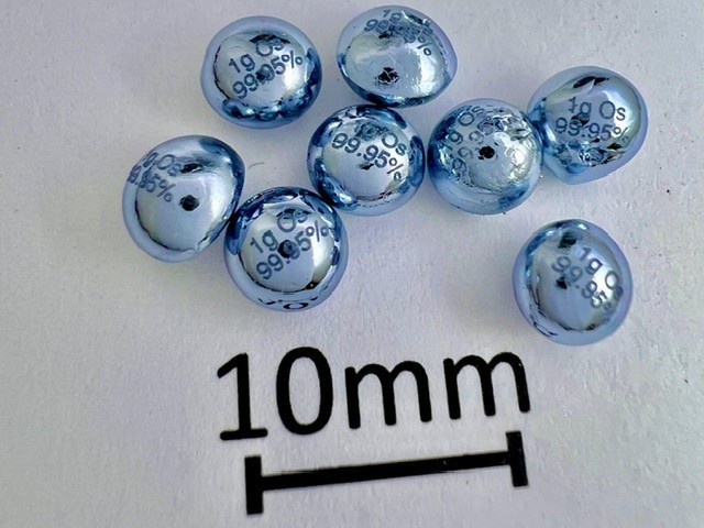 Osmium 1 gram engraved pellet, 99.95%, electric-arc molten, Produced by SMT