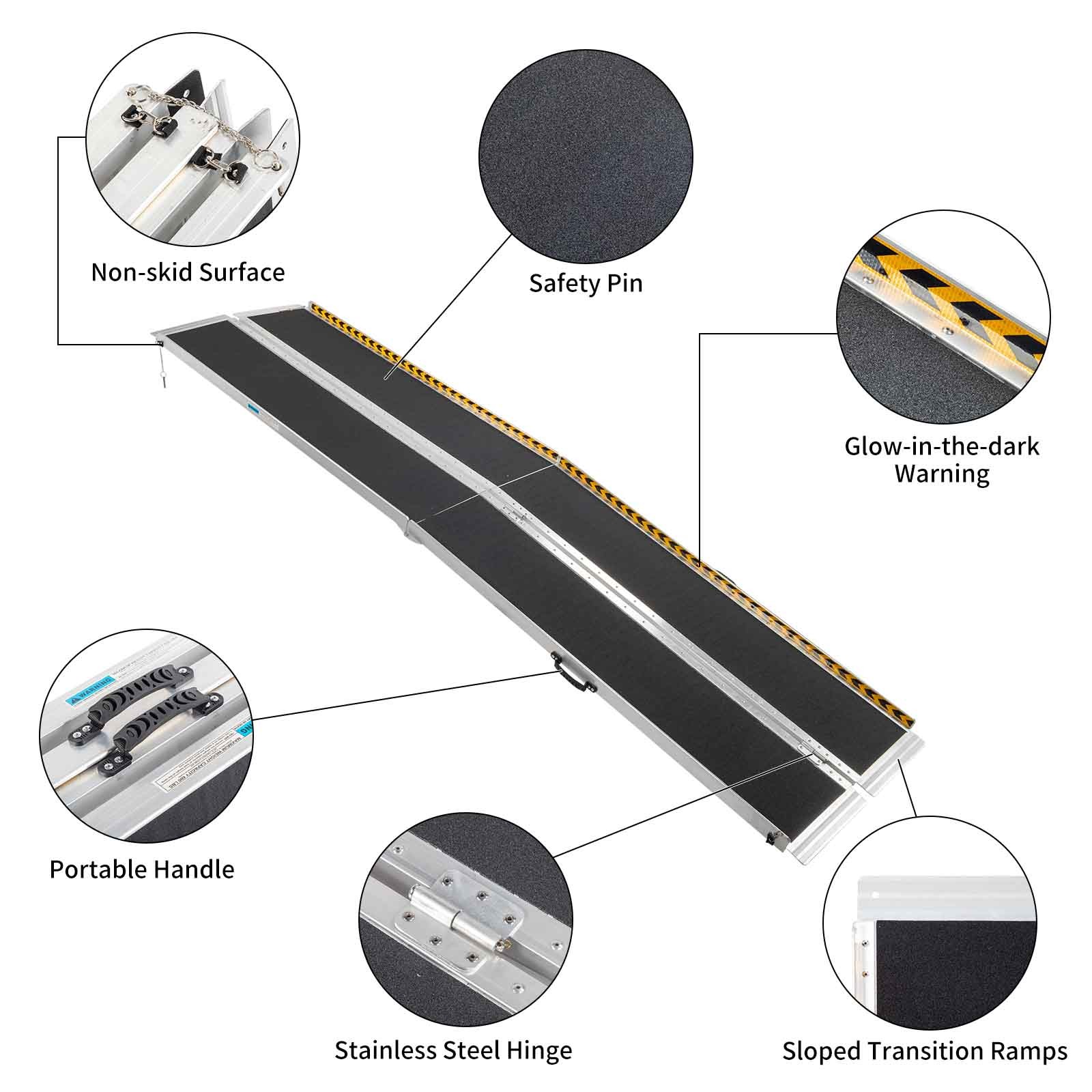 10ft Aluminum Folding Wheelchair Ramp Handicap Scooter Ramp Non-Slip 800LBS
