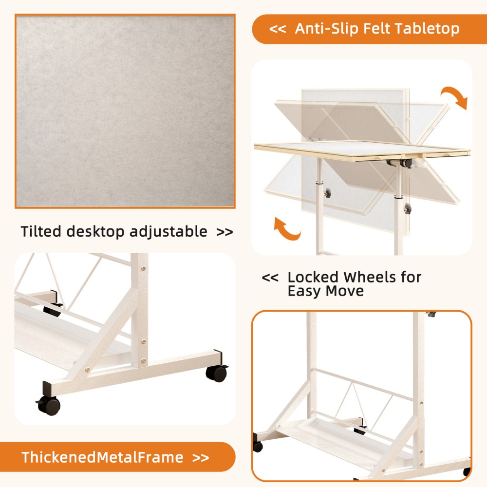 White 1500 Piece Puzzle Table Adjustable Tilting with Drawers & Wheels