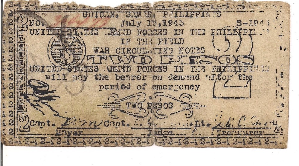 PHILIPPINES / GUIUAN SAMAR, 2 PESOS, EMERGENCY CURRENCY US ARMED FORCE, 1943