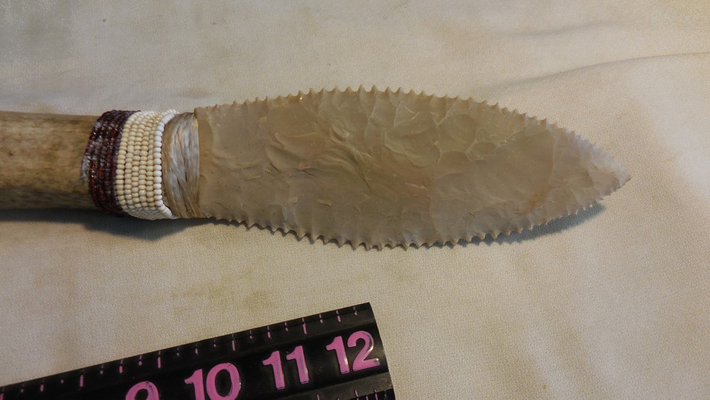 16.5" Lg Flint Bone Handled Beaded Knife