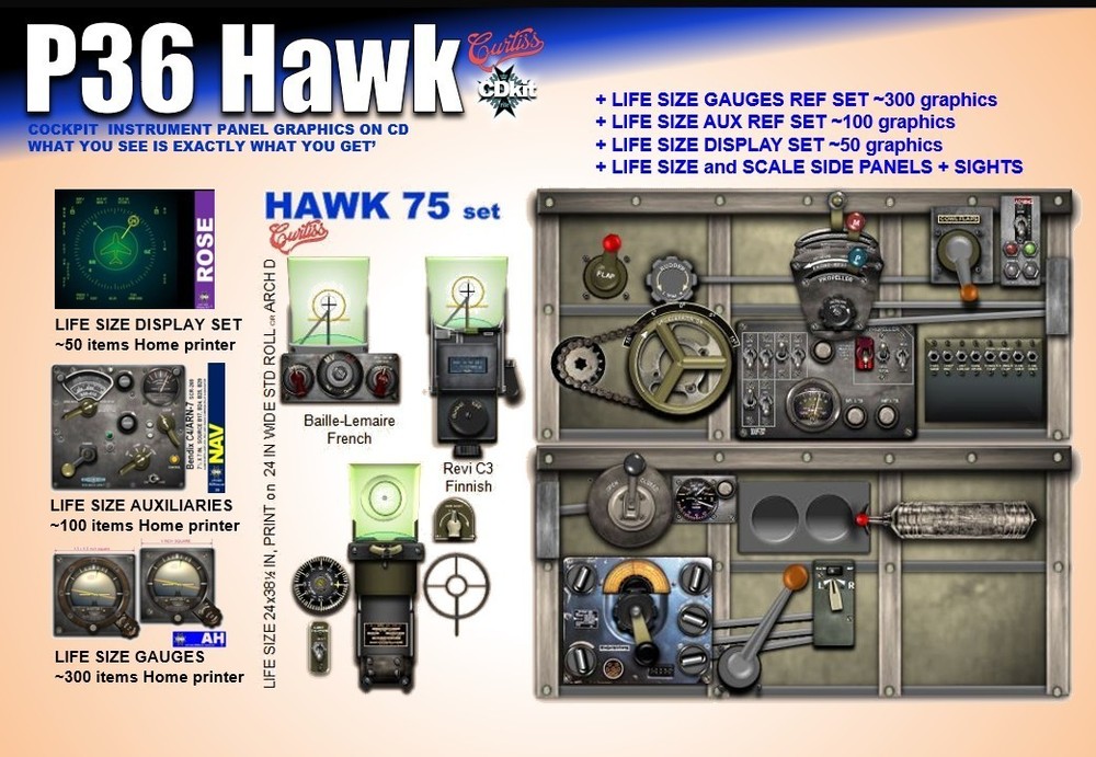 P36 HAWK 75 COCKPIT instrument panel CDkit