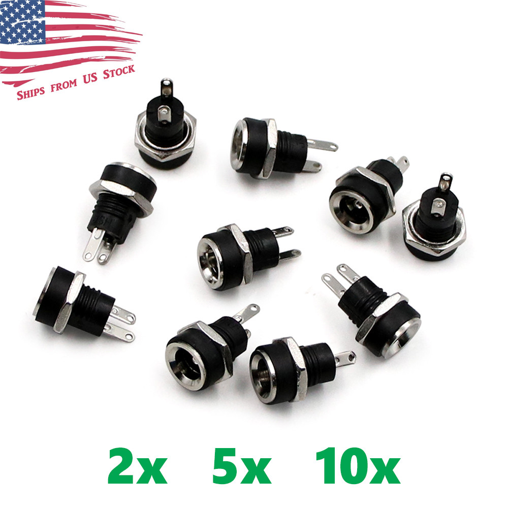 DC Power Supply Jack Socket Female Panel Mount Connector 5.5 x 2.1mm 2/5/10 Pcs