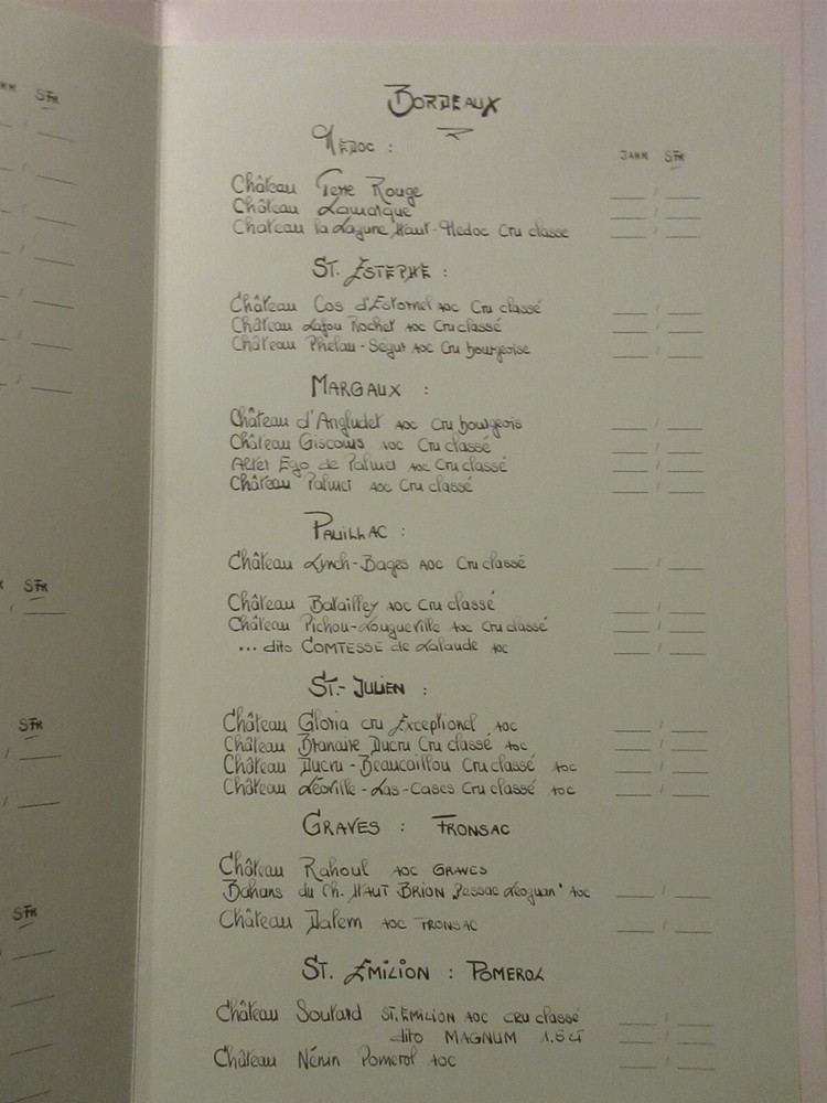 Leo's Bistro vintage Wine List Menu