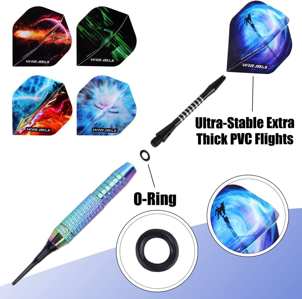 Elegant Soft Tip Darts Set - 12 Darts, Extra Tips & Tools for E-Dartboard Action