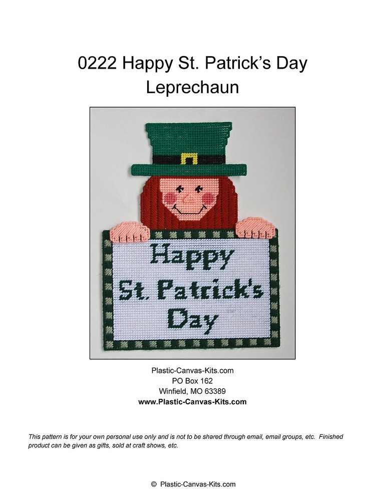 Happy St. Patrick's Day Leprechaun Wall hanging-Plastic Canvas Pattern or Kit