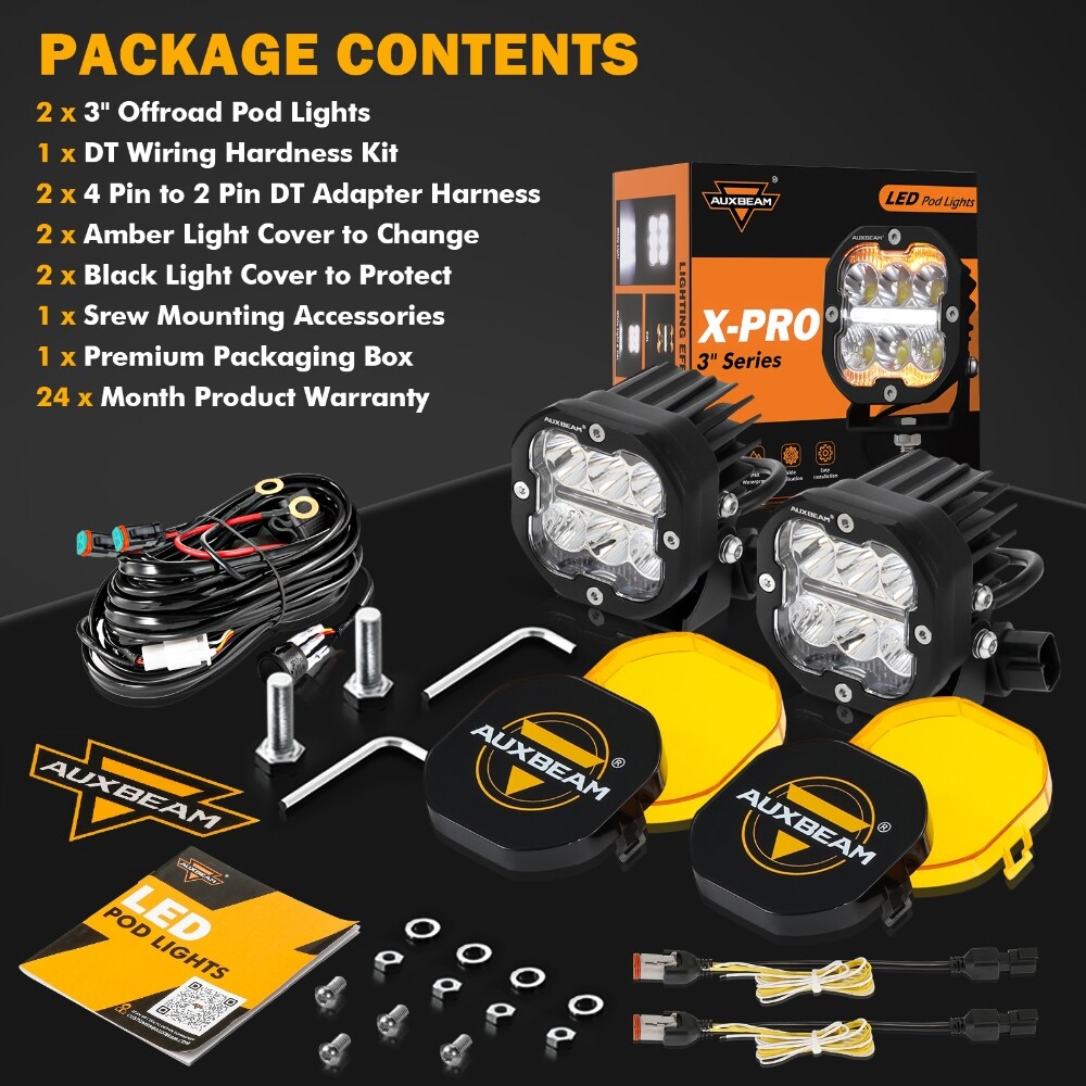 AUXBEAM 3" inch LED Pods Work Light Bar Spot Beam Driving Fog Offroad SUV Truck