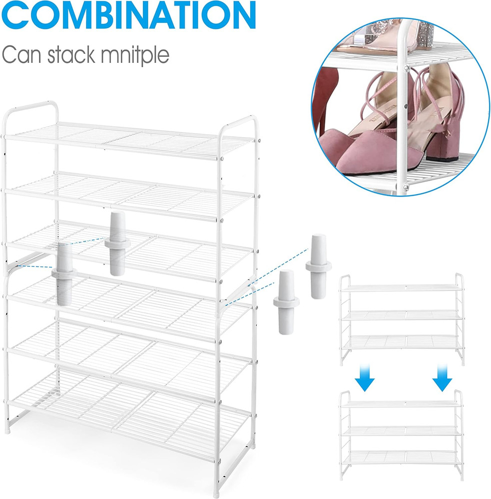 3-Tier Stackable Shoe Rack, Expandable & Adjustable Shoe Shelf Storage Organizer