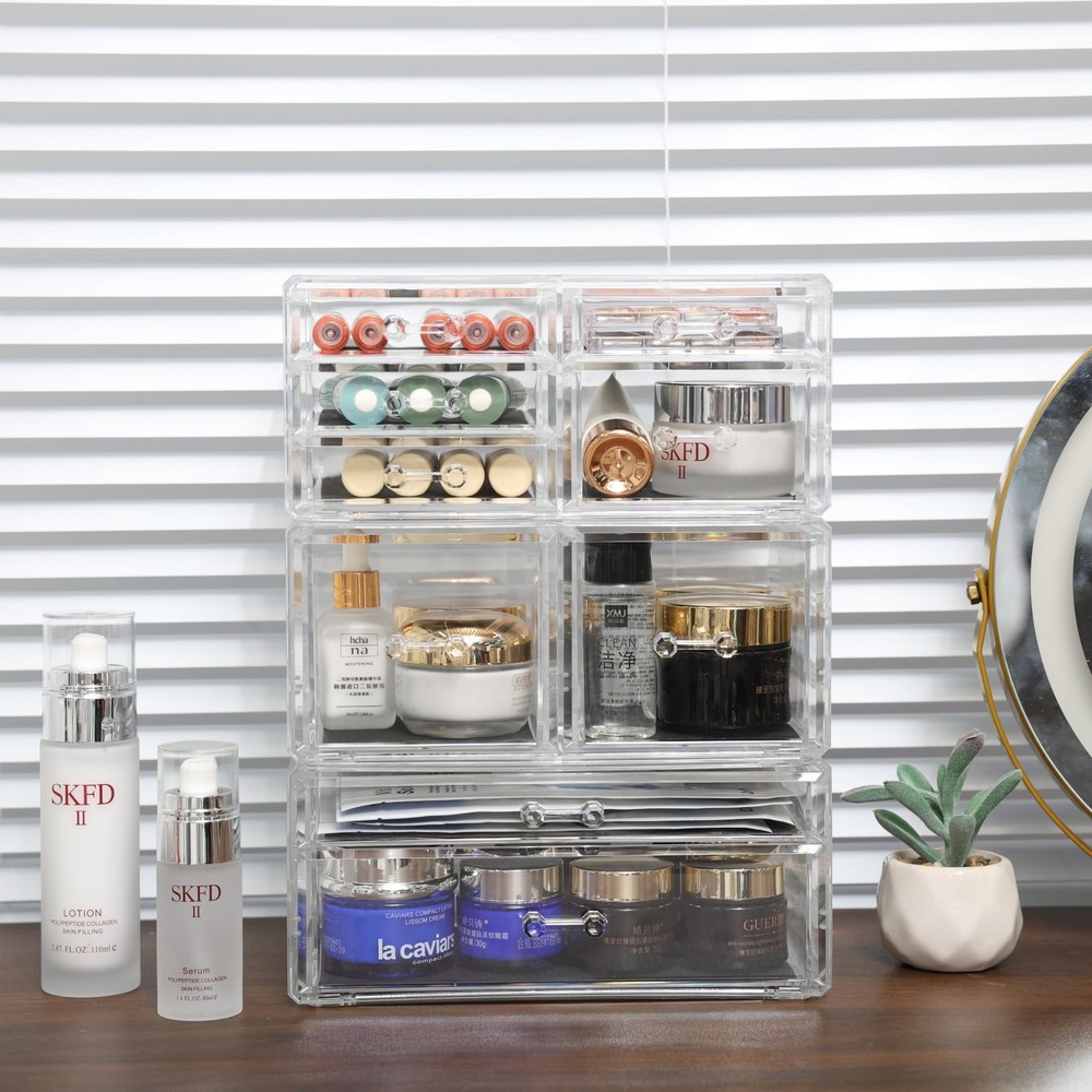 Cq acrylic Clear Stackable Storage Drawers,Plastic Makeup Organizer and Bathr...