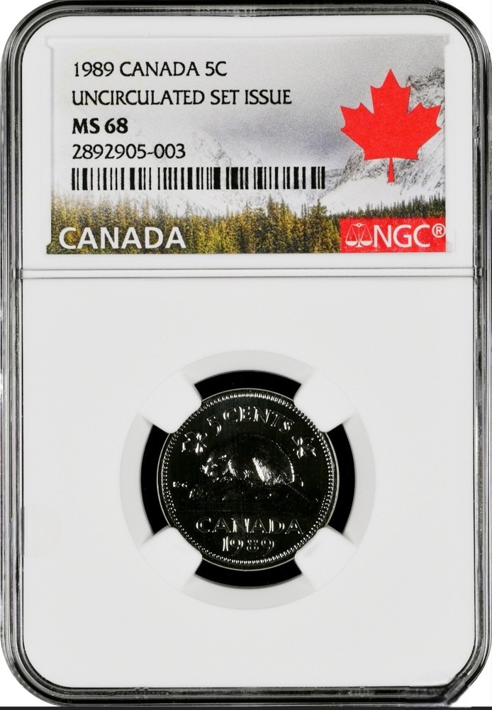 1989 Canada 5 Cent Beaver Uncirculated Set Issue NGC MS68
