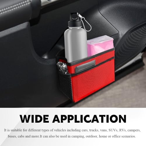 Car Trash Can, Car Trash Bin, Mini Foldable Dustbin Storage Bag Container, Red