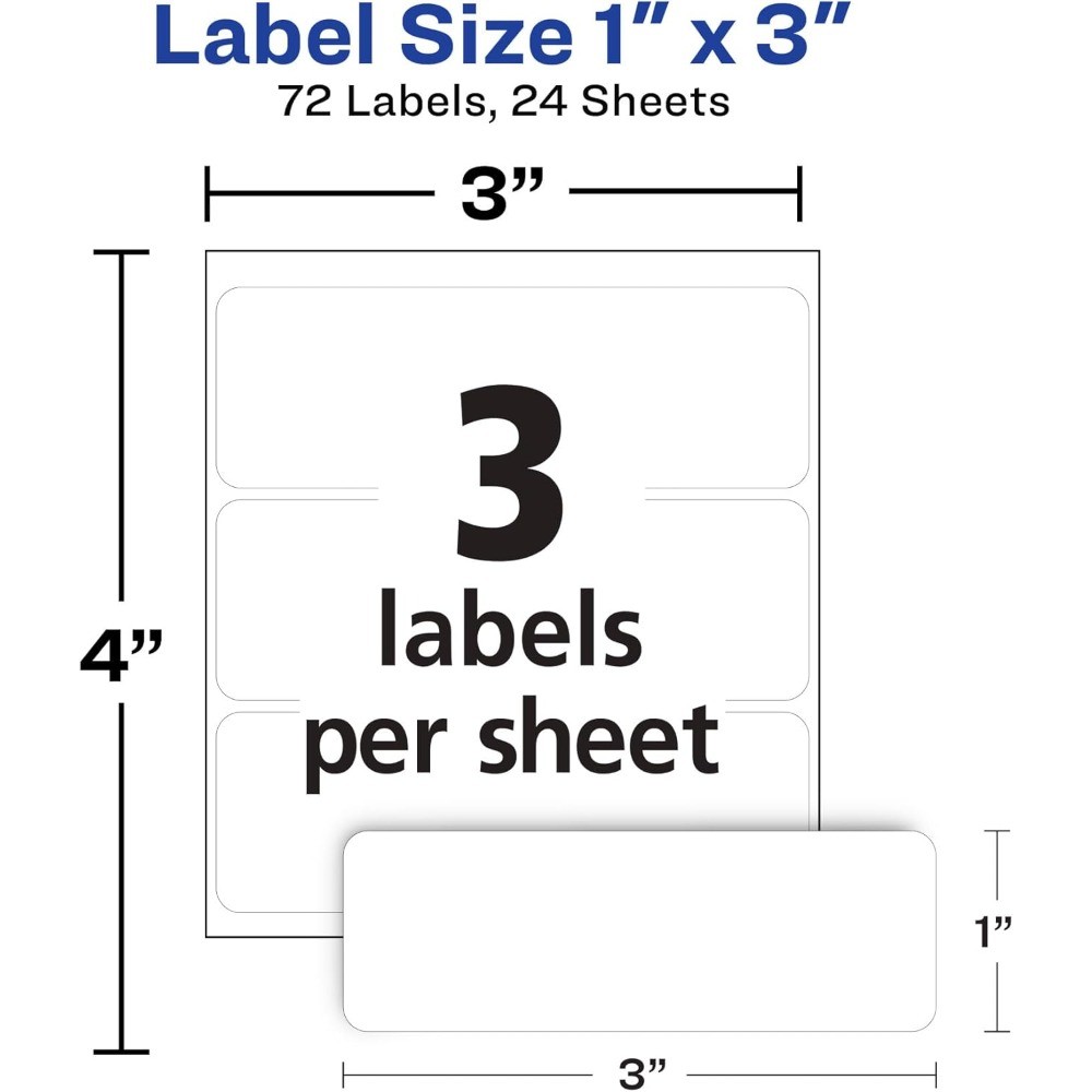 Multi-Use Removable White Labels 1x3 Inch 72 Blank Non-Printable Repositionable