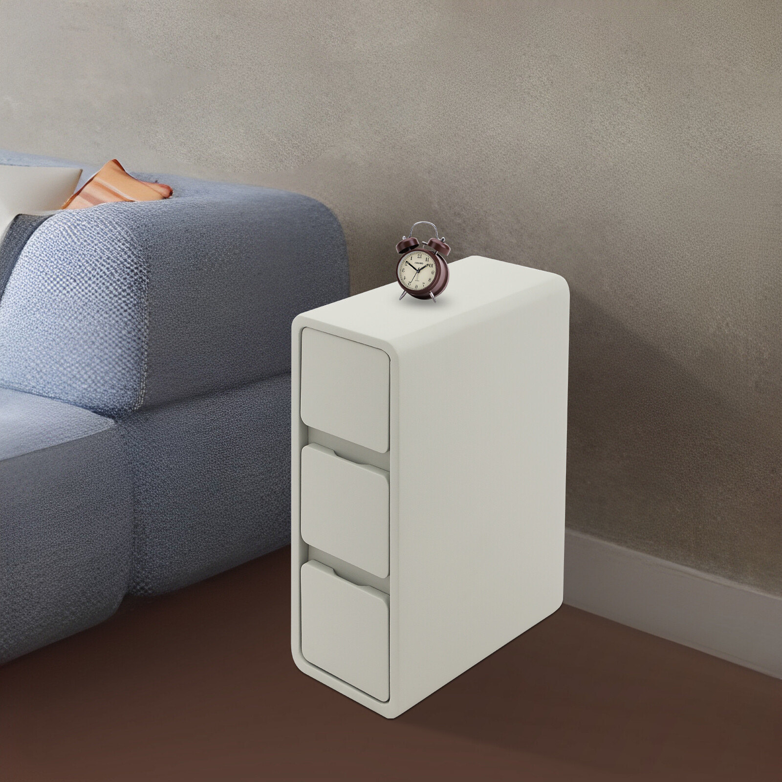 Solid Wood Bedside Table With Drawers, 3 Tiers Small Narrow Nightstand Bedroom