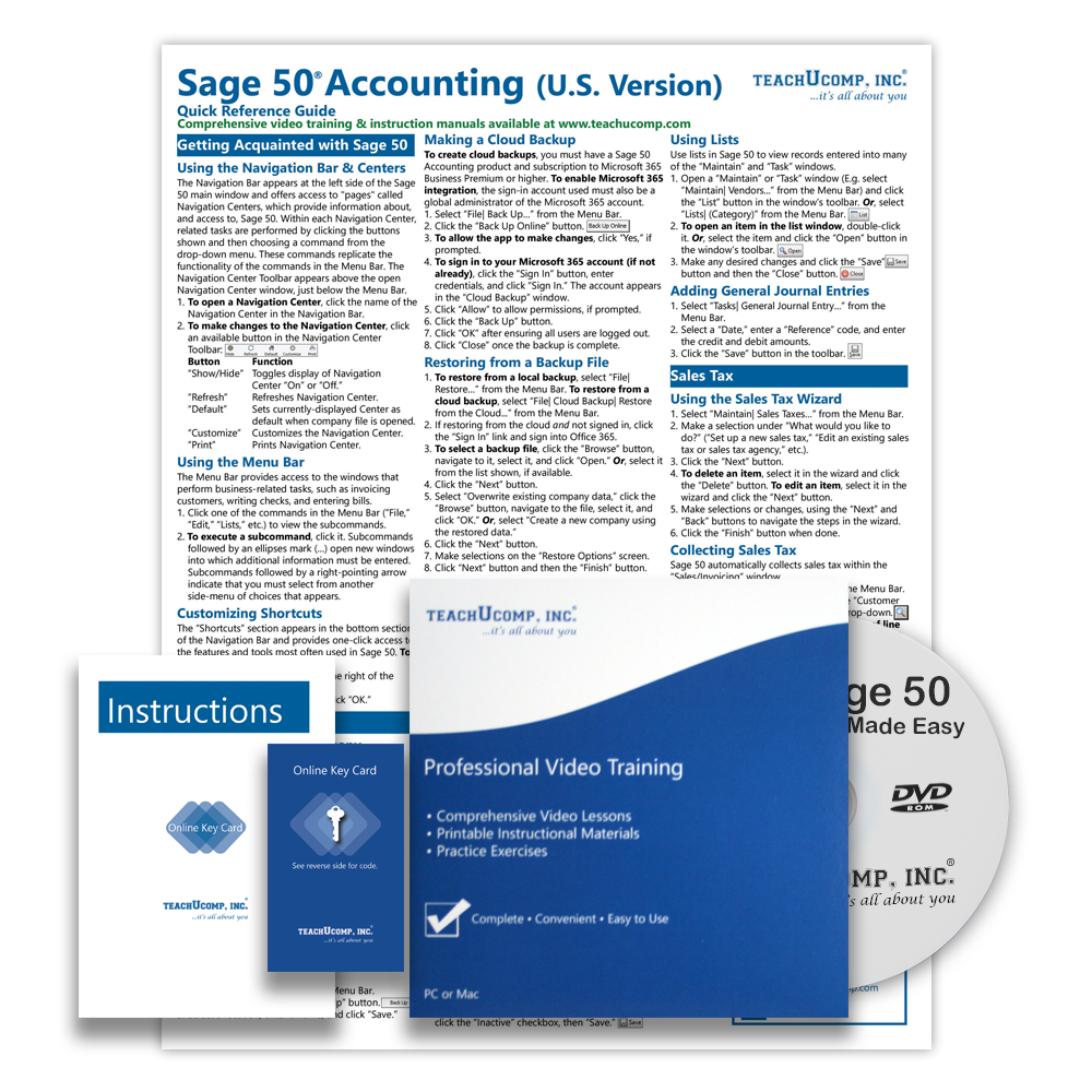 SAGE 50 ACCOUNTING 2023 DELUXE Training Tutorial Course & Quick Reference Guide