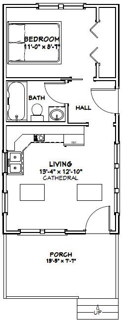 14x28 Tiny House -- 391 sq ft -- PDF FloorPlan -- Model 3B