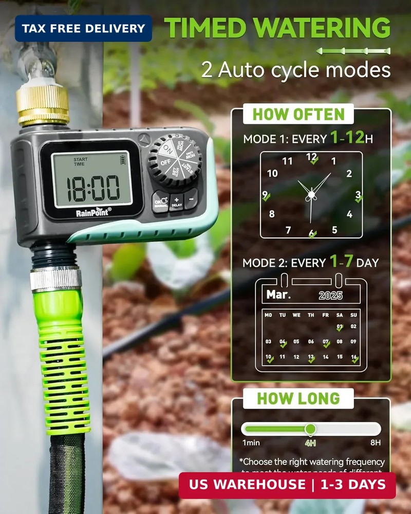 RAINPOINT Sprinkler Timer with Brass Swivel, Programmable Water Timer for Garden