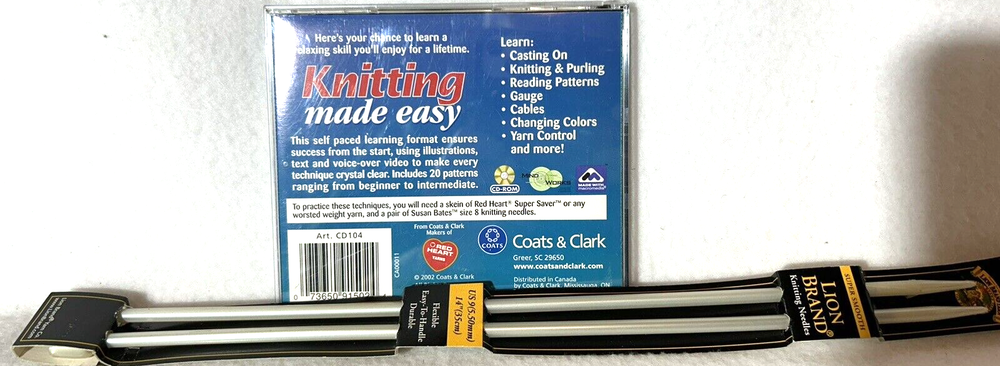 Knitting Made Easy (Interactive CD-Rom, 2002)-Lear to Knit -New Knitting Needles