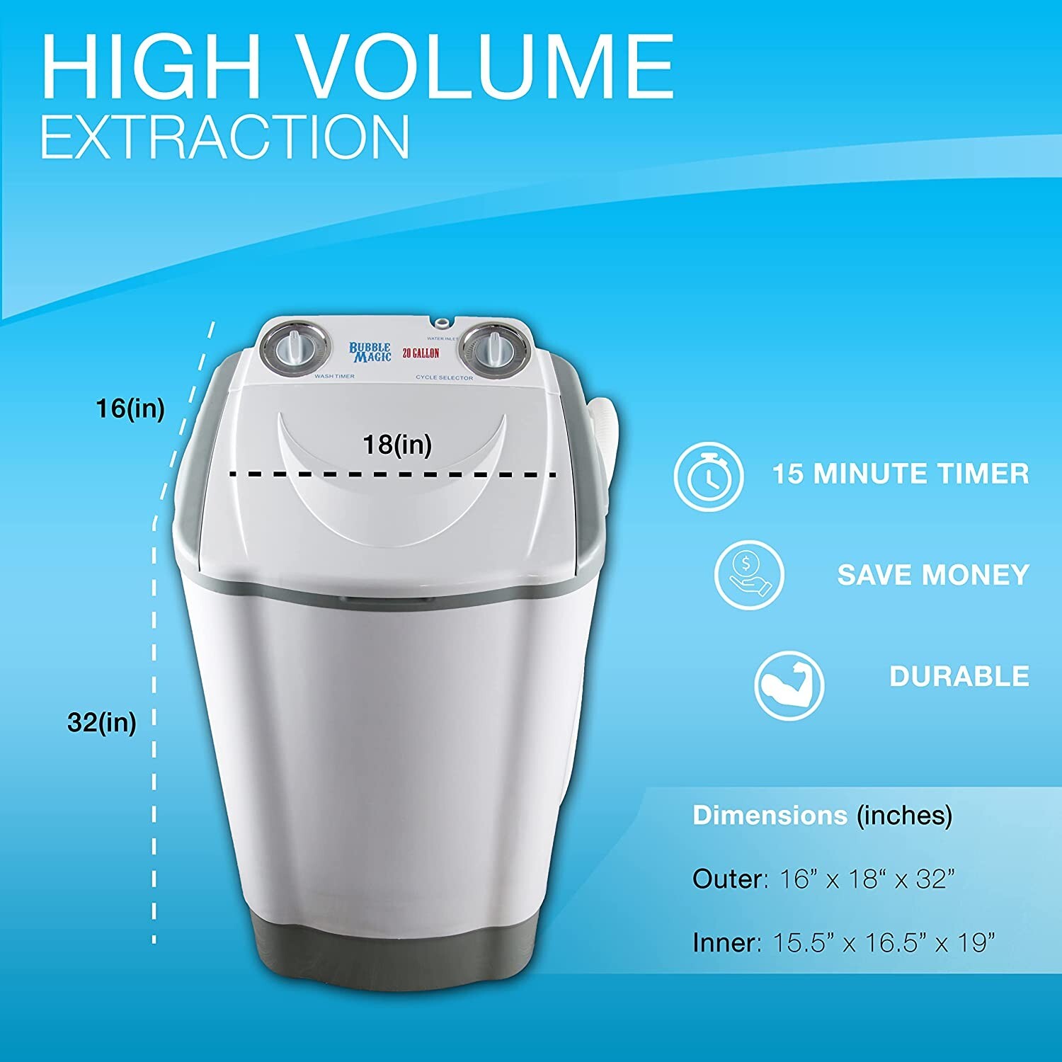 Bubble Magic 20 Gallon Washing Machine Pollen Extraction WORLDWIDE SHIPPING