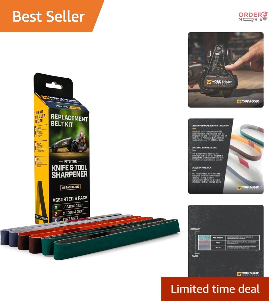 Replacement Abrasive Belt Kit Assorted Grits 6-Pack for Sharpening Tools