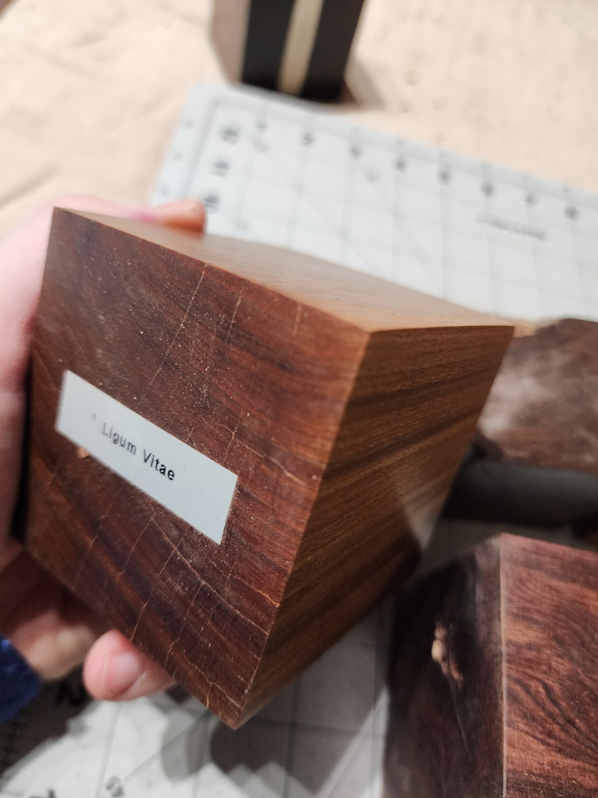 Seven Exotic Wood Cubes, 2 To 3" Square, For Turning Or Samples