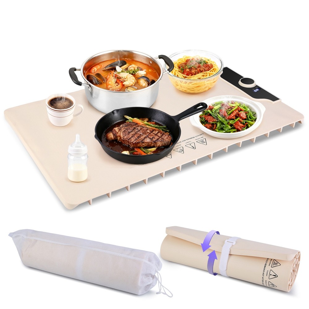 Electric Food Warming Tray Adjustable Temperature Timer Portable Heating Mat