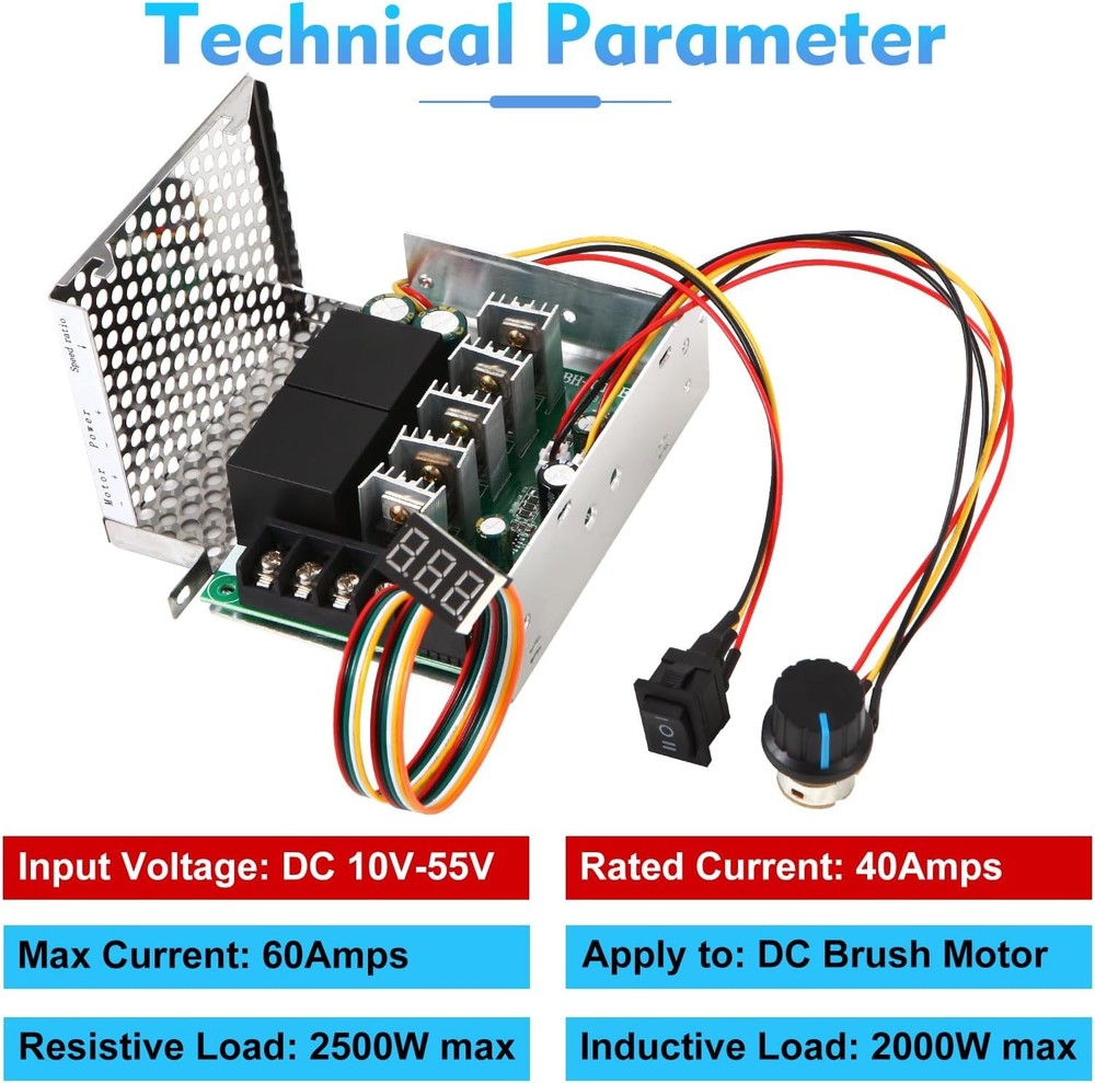 DC Motor Speed Controller DC 10-55V Rated 40A LED Display Stepless Adjustable