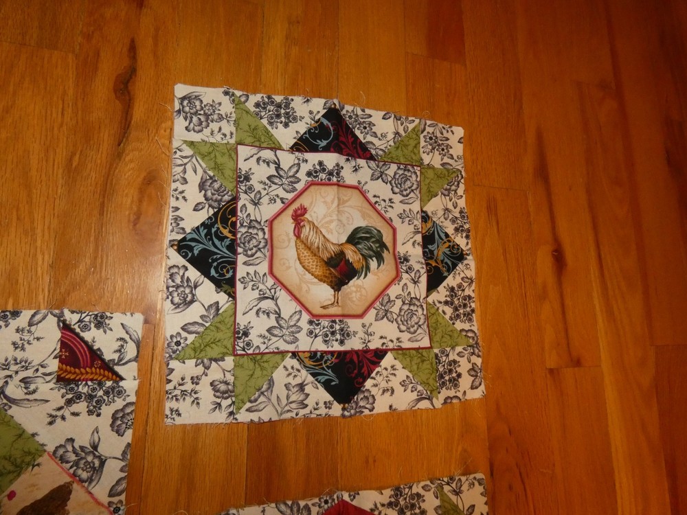 Rooster & Hen Quilt Blocks Handmade Pieced Sampler Each Different