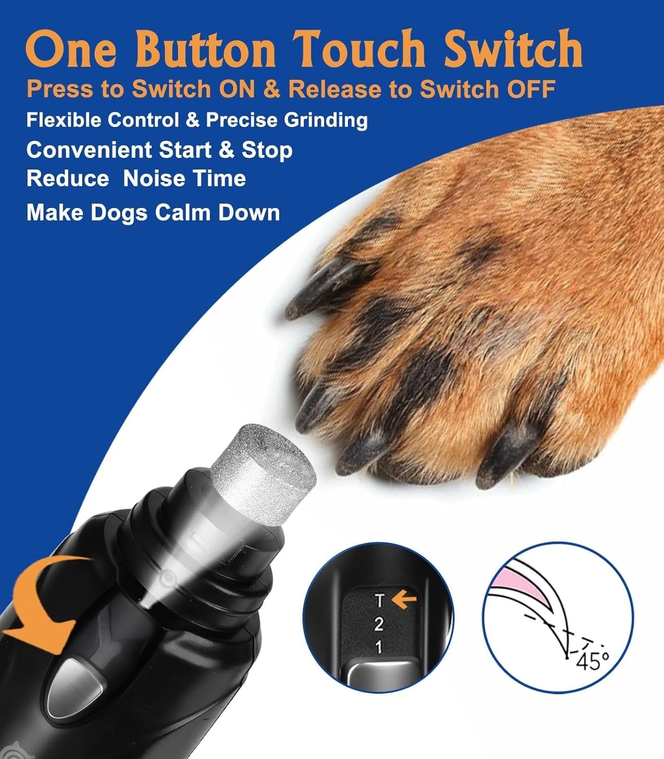 Casfuy 6-Speed Dog Nail Grinder - Newest Enhanced Pet D-Grey