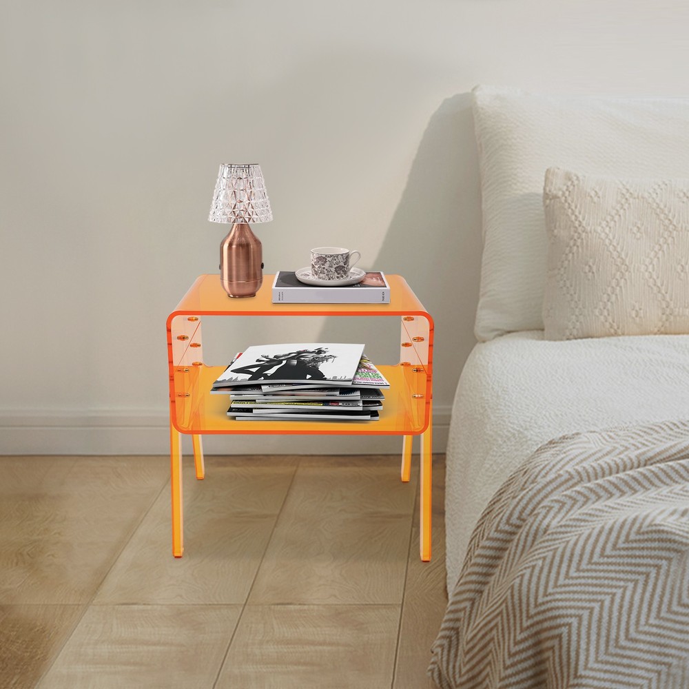 Acrylic Side Table, Orange Nightstand, Decorative Display Table, Coffee Table