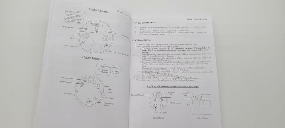 2013 Classic Instruments General Installation Manual + Sticker Speedometer More