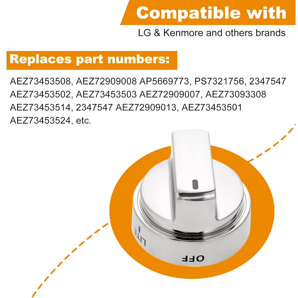 5 Pack LG & Kenmore Compatible Stove Knobs AEZ73453509 Burner Control Knobs