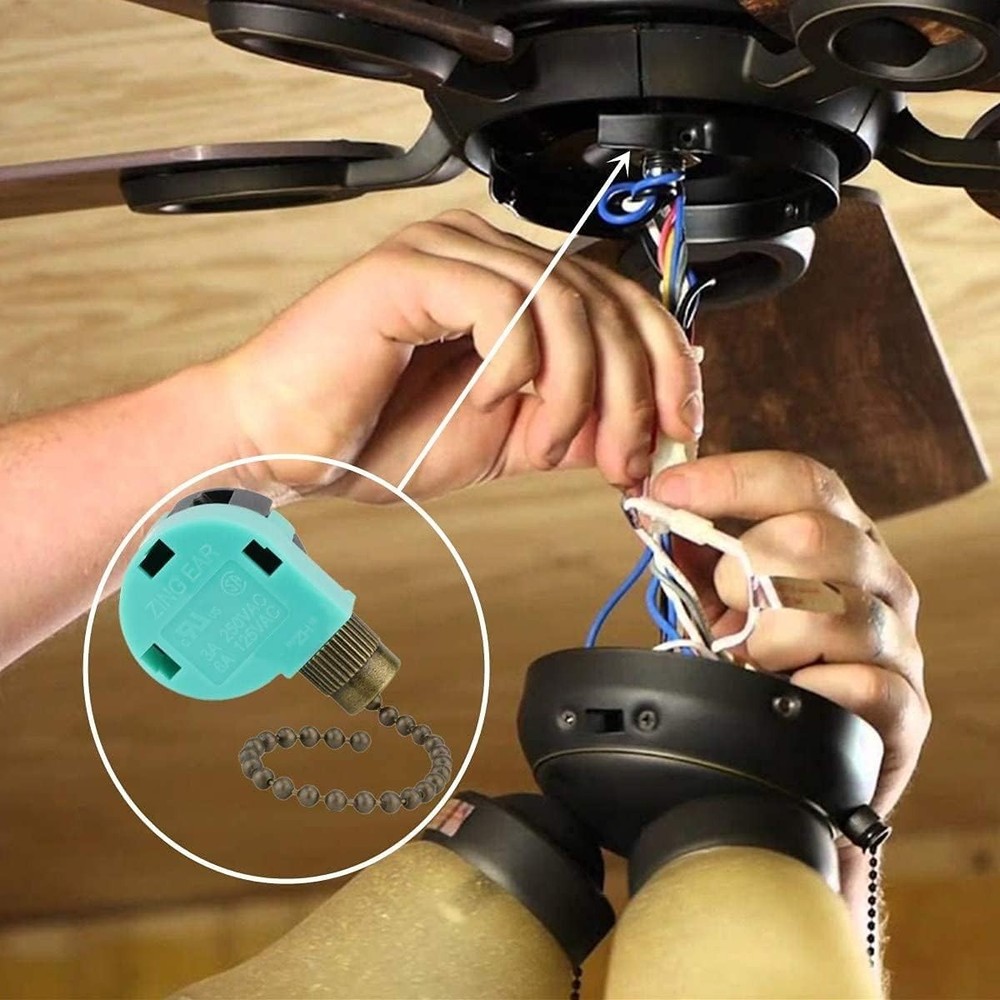 Ceiling Fan Switch 3 Speed 4 Wire Zing Ear ZE-268S6 Pull Chain Switch Control...