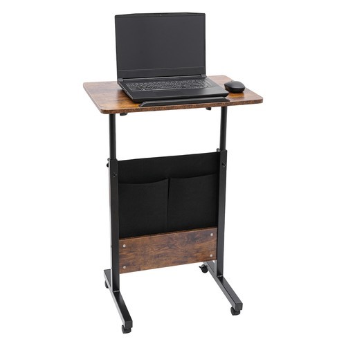 Rolling Laptop Desk Adjustable Height Computer Table Stand up Office w/ Storage