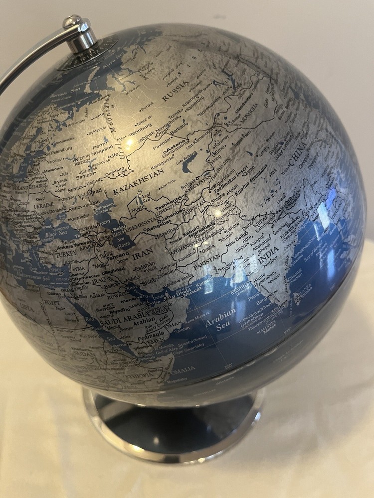 🔥RARE Chrome Base Gray and Blue colored 10” Diameter Globe🔥