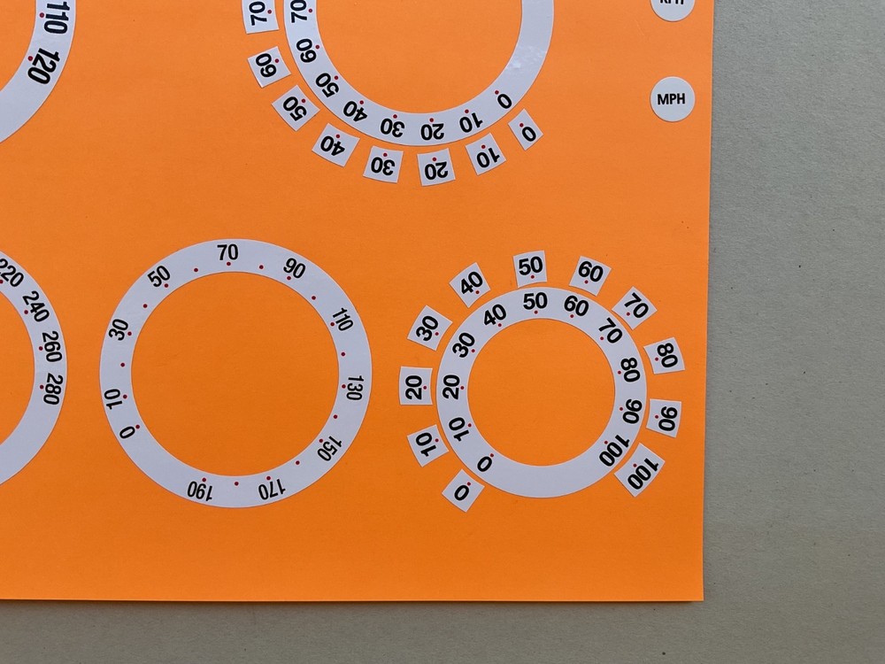 SPEEDO OVERLAY CONVERSION KIT STICKERS MPH or KPH WHITE SPEEDOMETER DIALS