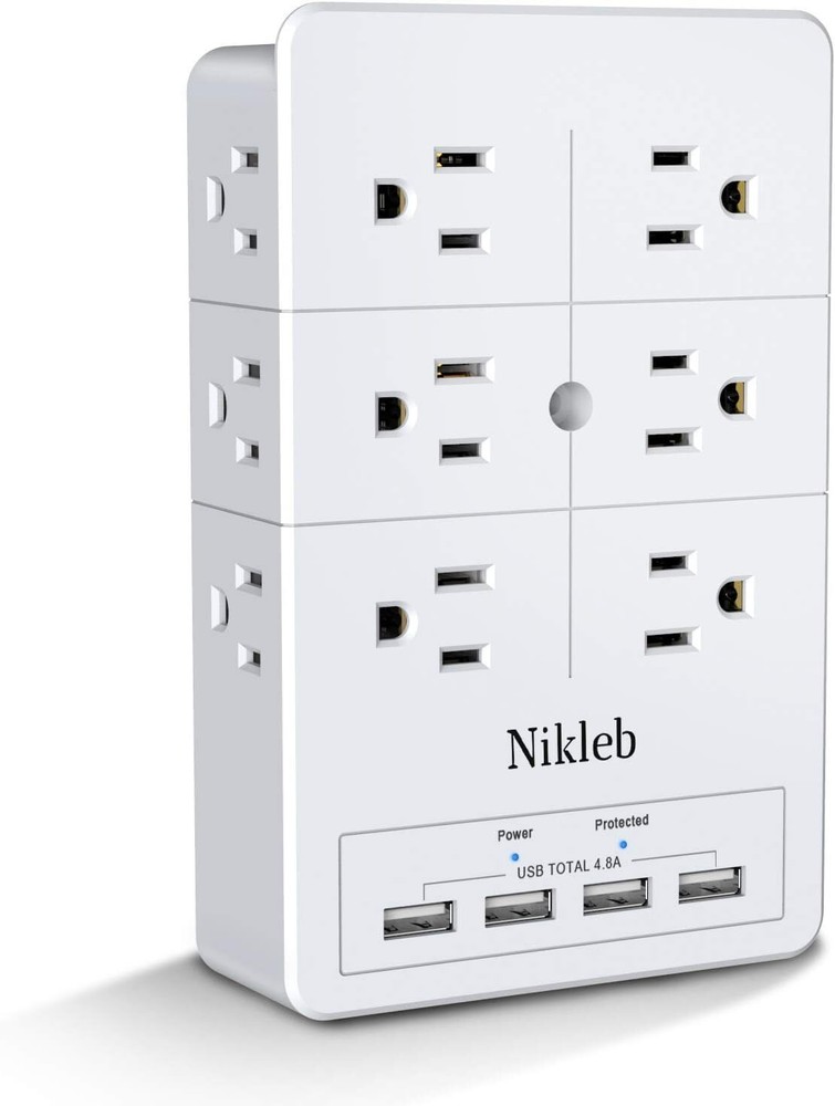 Multi Plug Outlet Surge Protector Nikleb, 12 Electrical Extender White