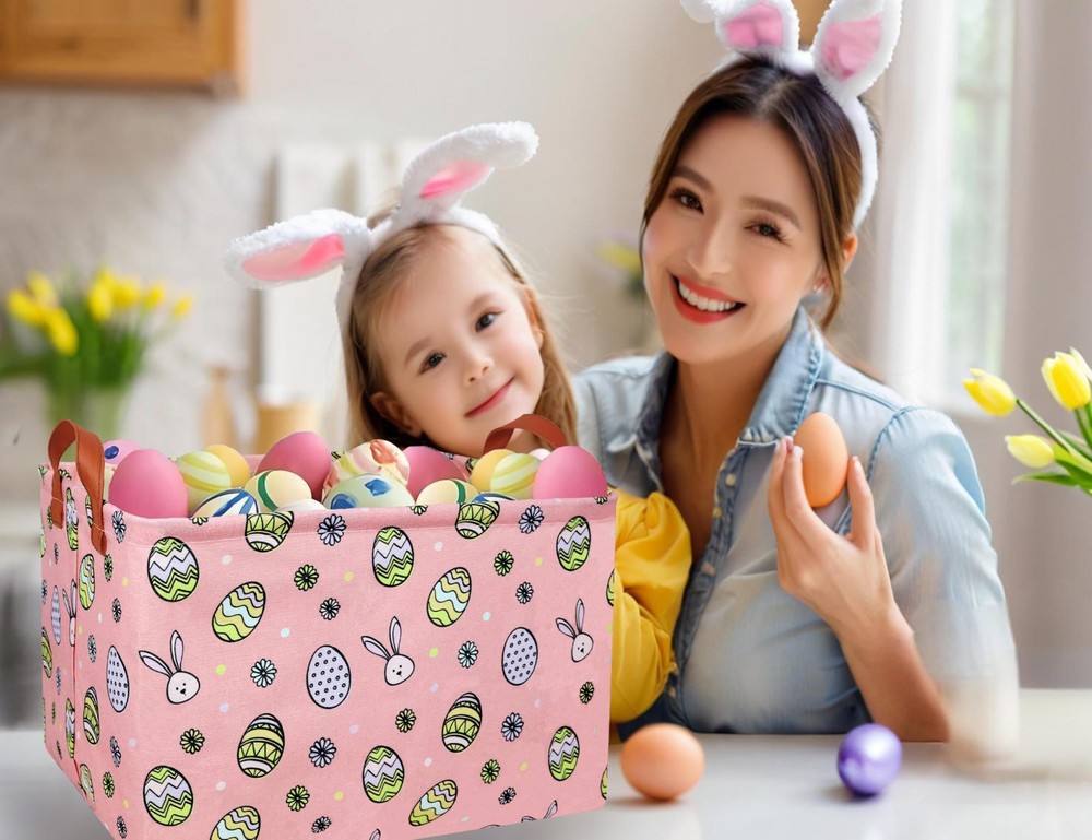 MYFLOCY Large Rectangular Easter Baskets Empty Waterproof Boy Toy Box Foldabl...