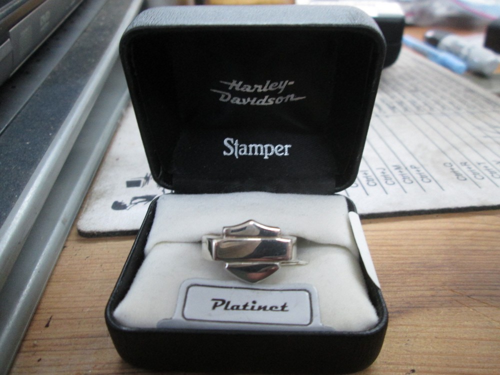Harley Davidson Stamper Platinet Solid Silhouette Square B&S Emblem Ring PR7494