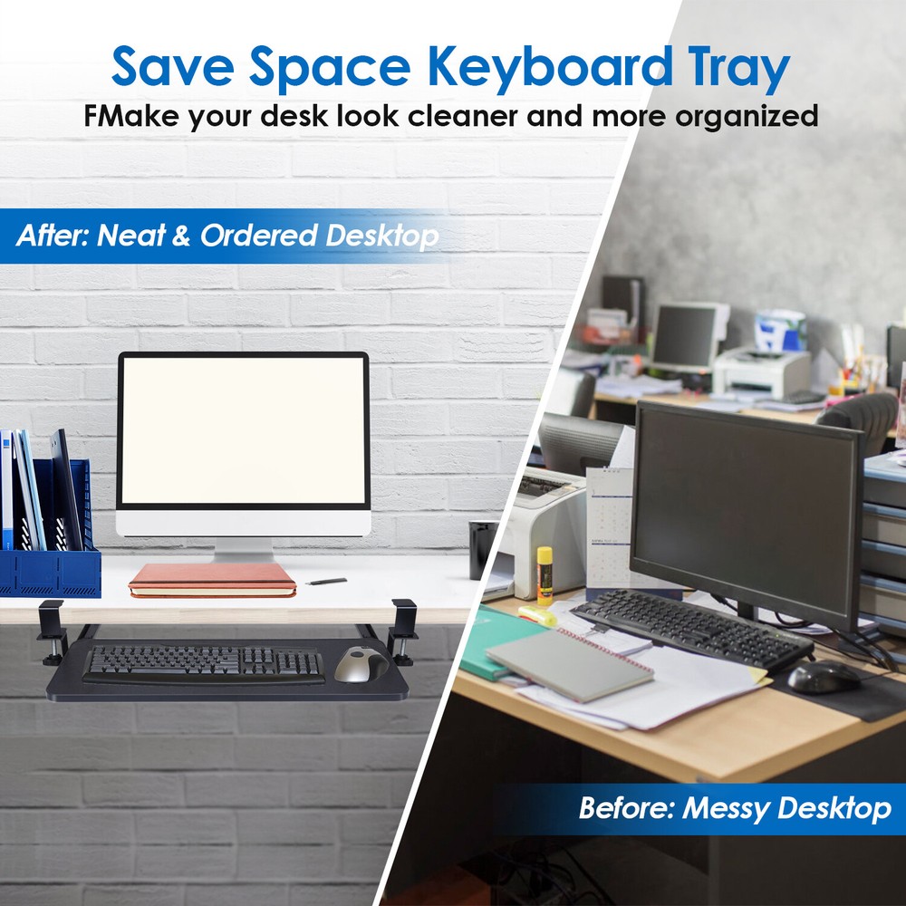 Under-Desk Keyboard Tray, Adjustable for Height & Tilt, Spacious Surface