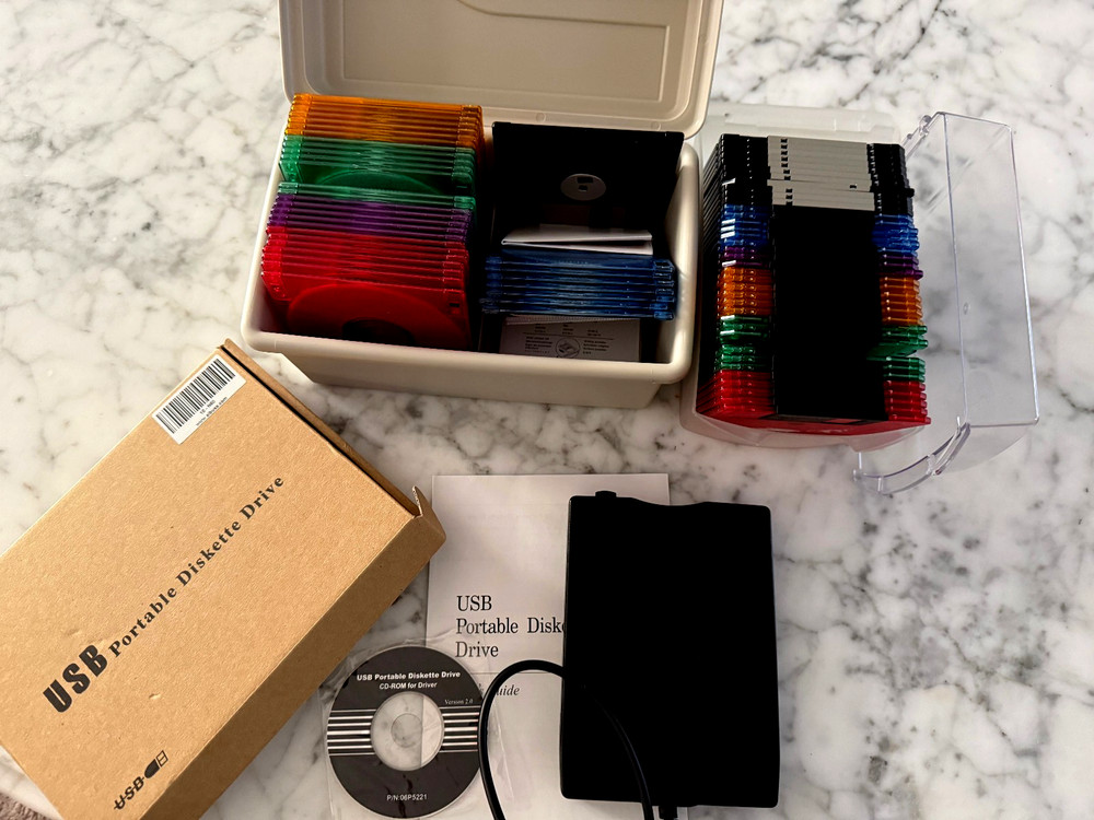 USB Portable Diskette drive and 71 floppy disks
