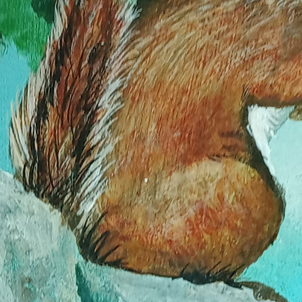 hand painted ROCK SQUIRREL ~5" X 5" COTTAGE CORE SIGNED ARTWORK