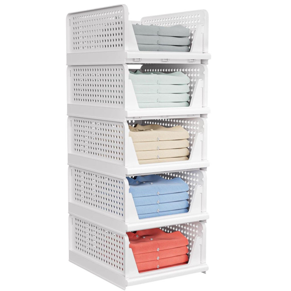 Stackable Storage Bins Clear Organizers for Pantry Closet Durable Home