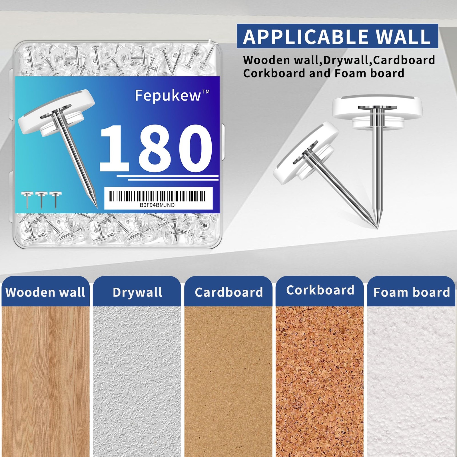 180-Pack Clear Thumb Tacks - Heavy Duty Push Pins for Bulletin Board, Office,