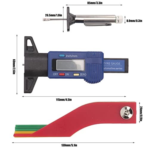 Digital Tire Gauge Kit Color Coded Depth Measurement Tool Handheld Portable