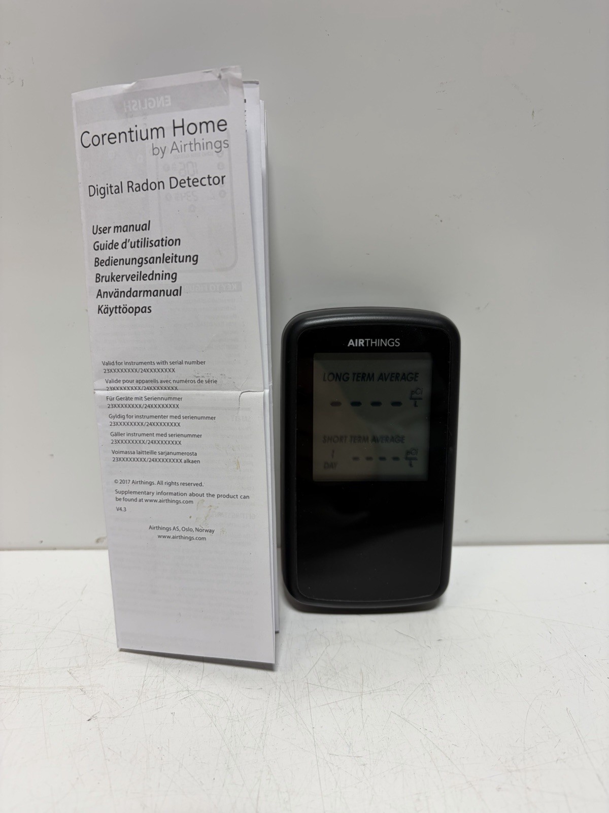 Used Airthings 2350 Battery Operated Digital Radon Detector LED Display Portable