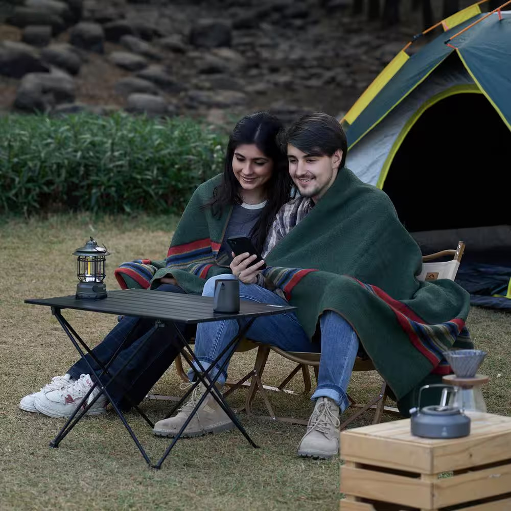 Wool Camping Blanket, Large Warm Stadium Blanket, Waterproof & Windproof, Flame