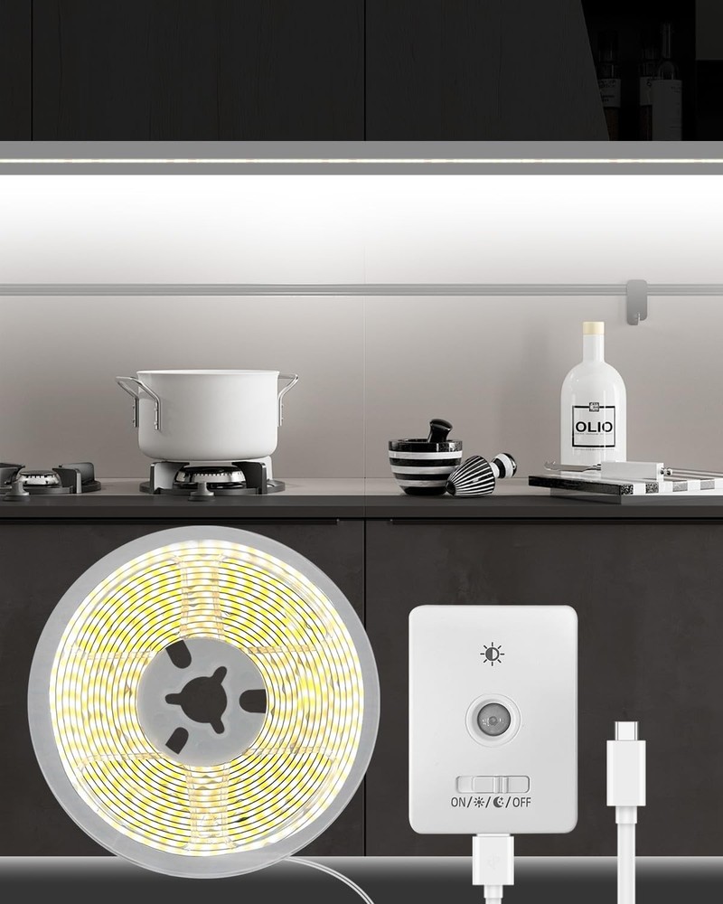 Under Cabinet Lighting Wireless, 2 Pack 5000mAh 13FT COB Motion Sensor Led Li...