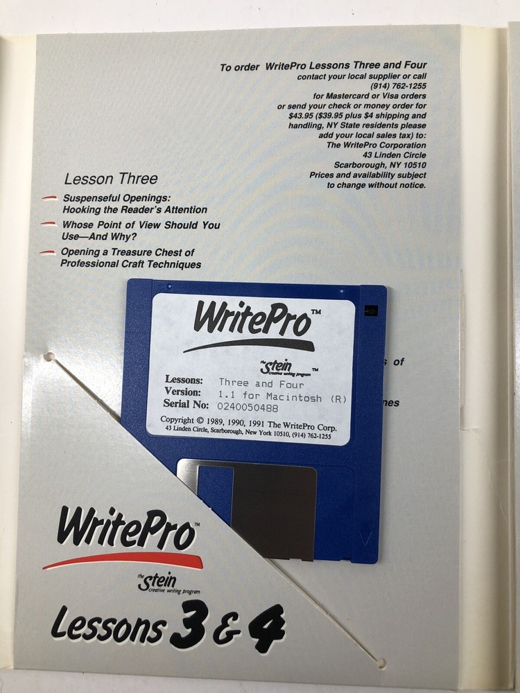 WritePro Creative Writing Lessons Software Disks 1 Through 4 For Mac