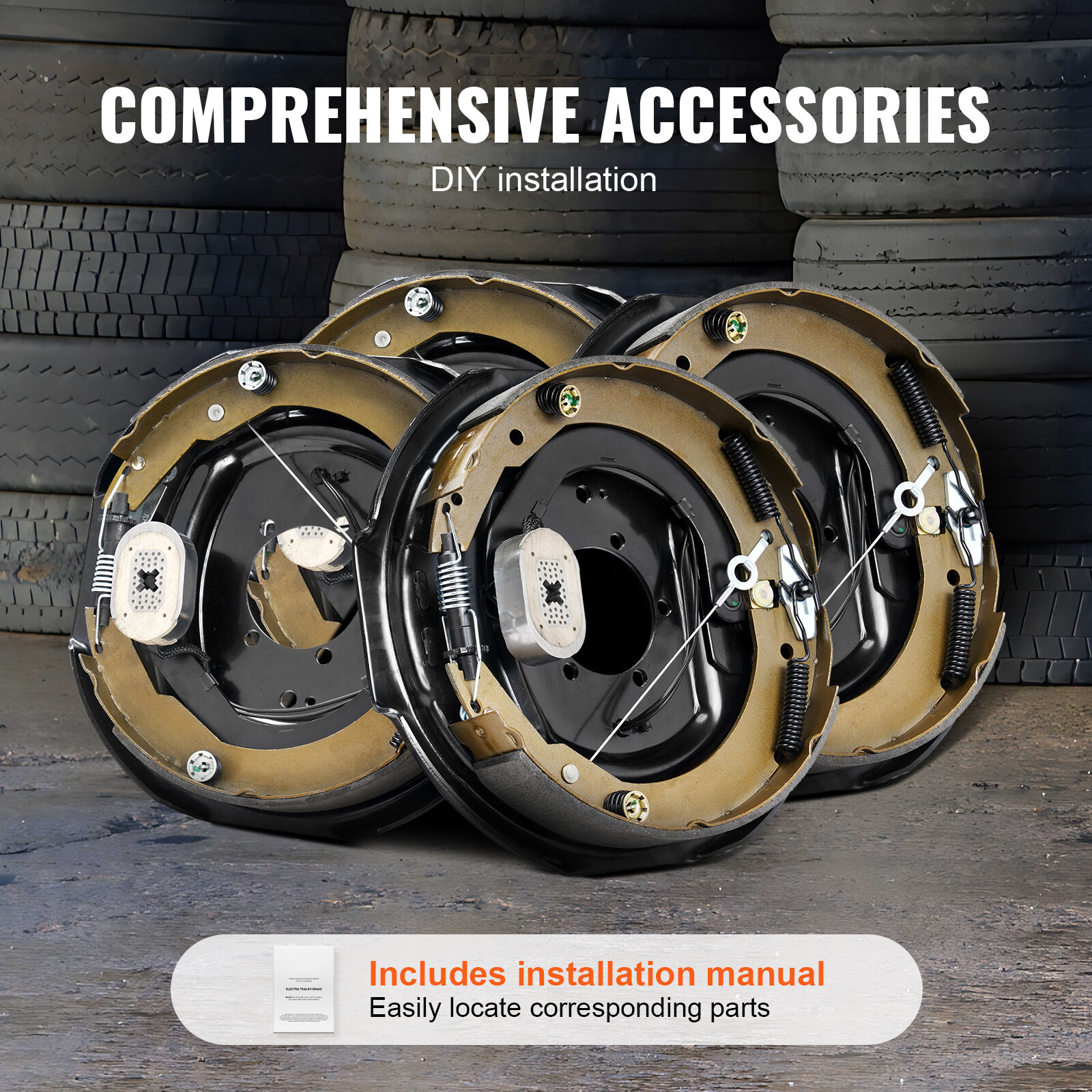 Electric Trailer Brake 12" x 2" Self-Adjusting Assembly 2 Pairs 7000 lbs